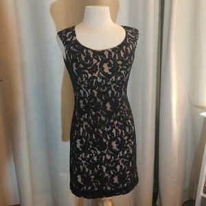 Nude and Black Lace Cocktail Dress
